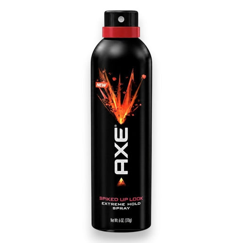 Tap2Own AXE Spiked Up Look Extreme Hold hair styling spray in a black aerosol can with red accents.