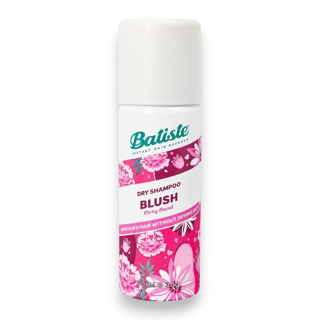 Tap2Own Batiste Blush dry shampoo 50ml travel spray bottle with floral pink design for refreshing hair