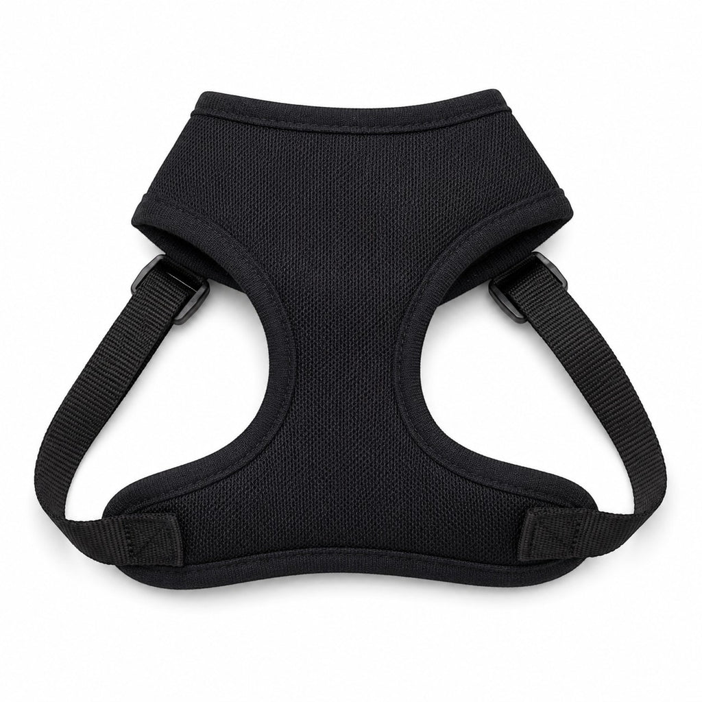 Tap2Own black knit dog harness with adjustable straps and textured pattern for small dogs.
