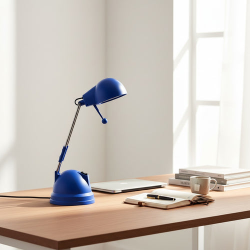Tap2Own blue adjustable desk lamp with a focused light, perfect for studying and reading. Modern design with a stable base.