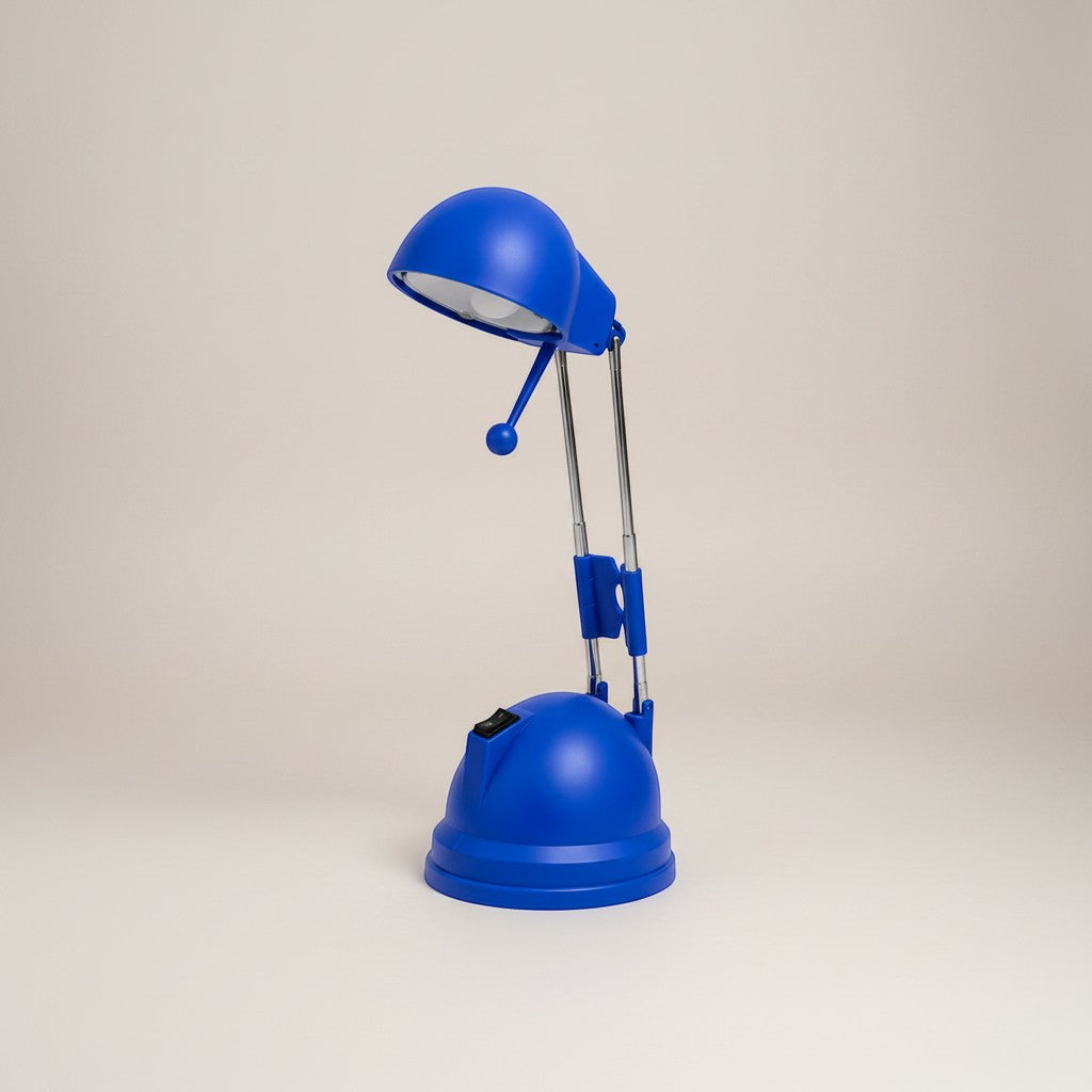 Tap2Own blue adjustable desk lamp with a focused light, ideal for studying and reading. Features a modern design and compact base.