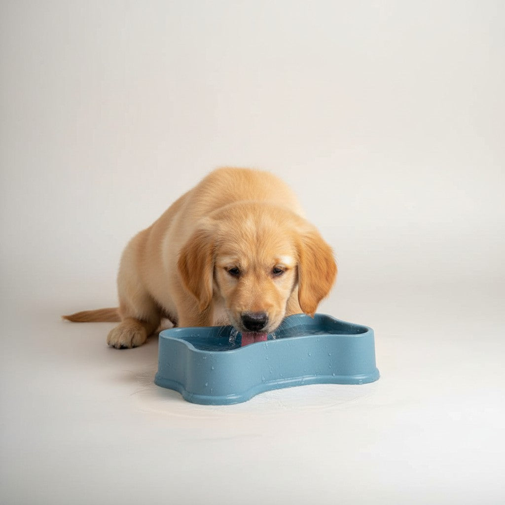 Tap2Own blue bone-shaped pet bowl, durable and easy to clean.