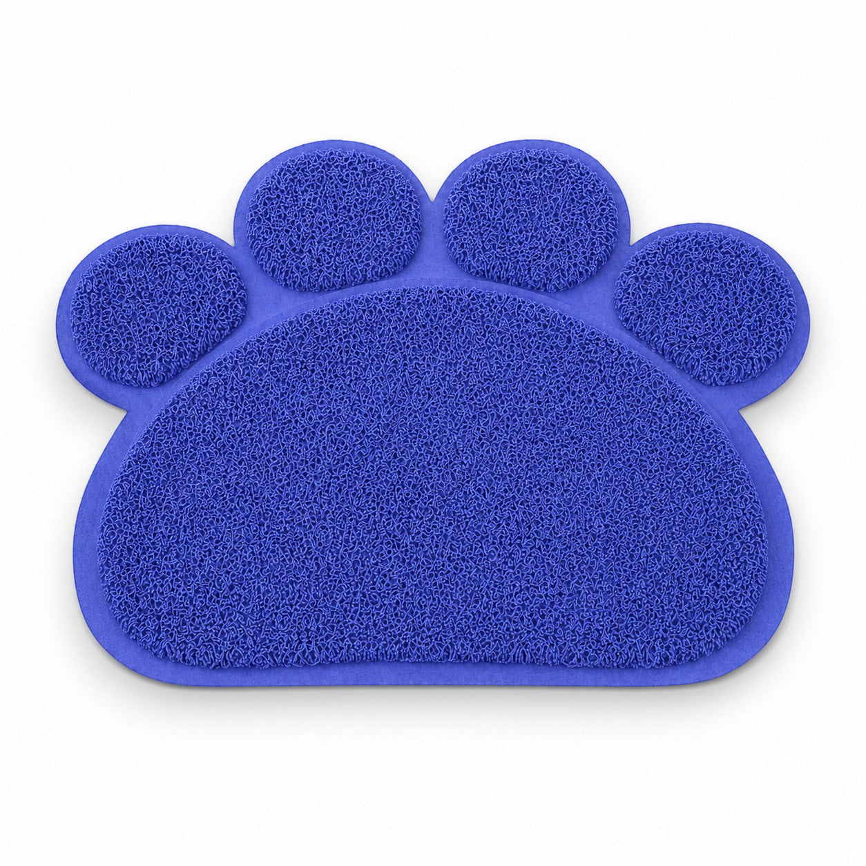 Tap2Own blue paw-shaped pet feeding mat for food and water bowls, made of waterproof material.