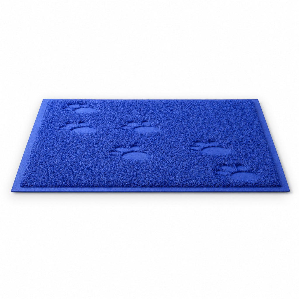Tap2Own blue paw print textured pet food and water bowl mat. Durable, easy-clean material protects floors from spills.