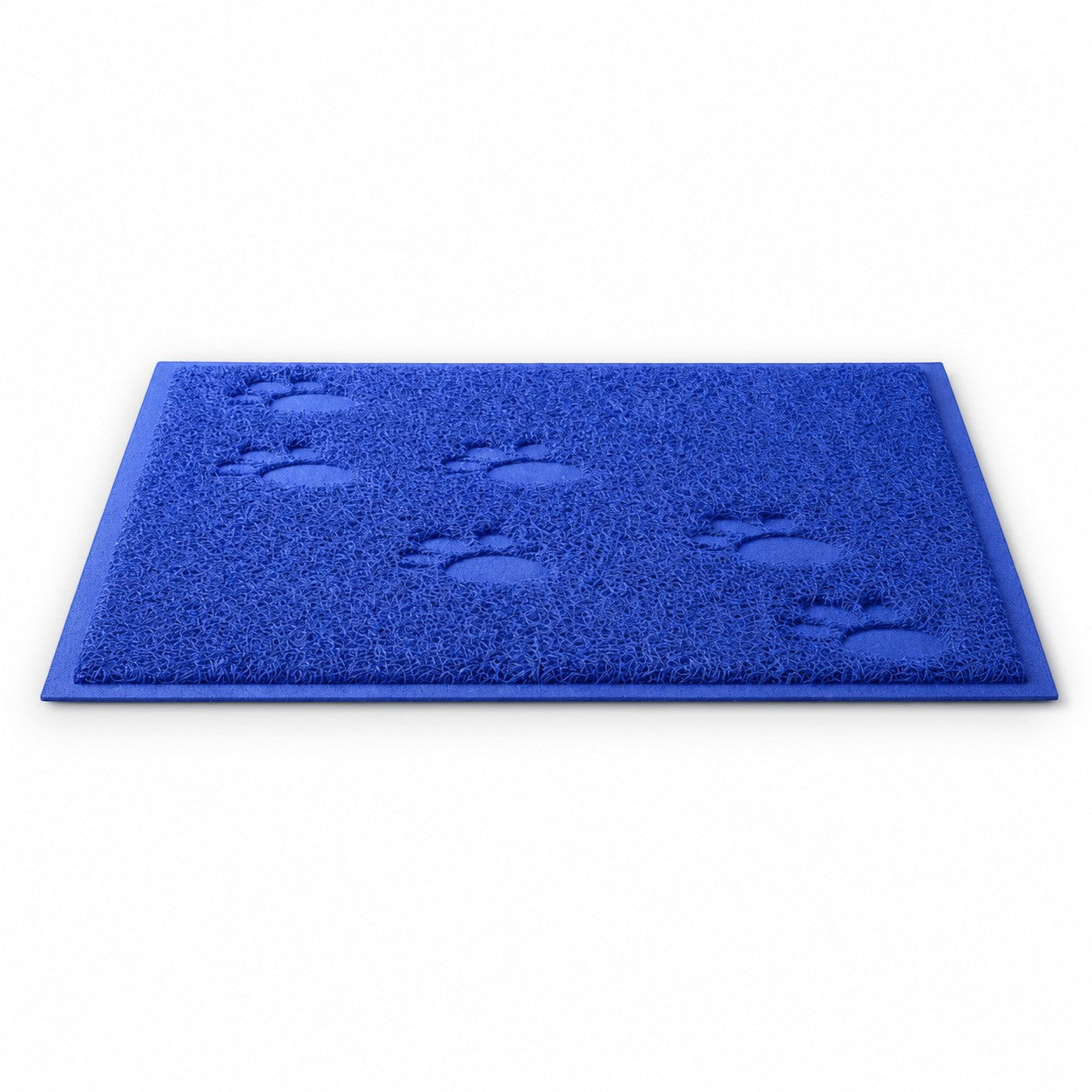 Tap2Own blue paw print textured pet food and water bowl mat. Durable, easy-clean material protects floors from spills.