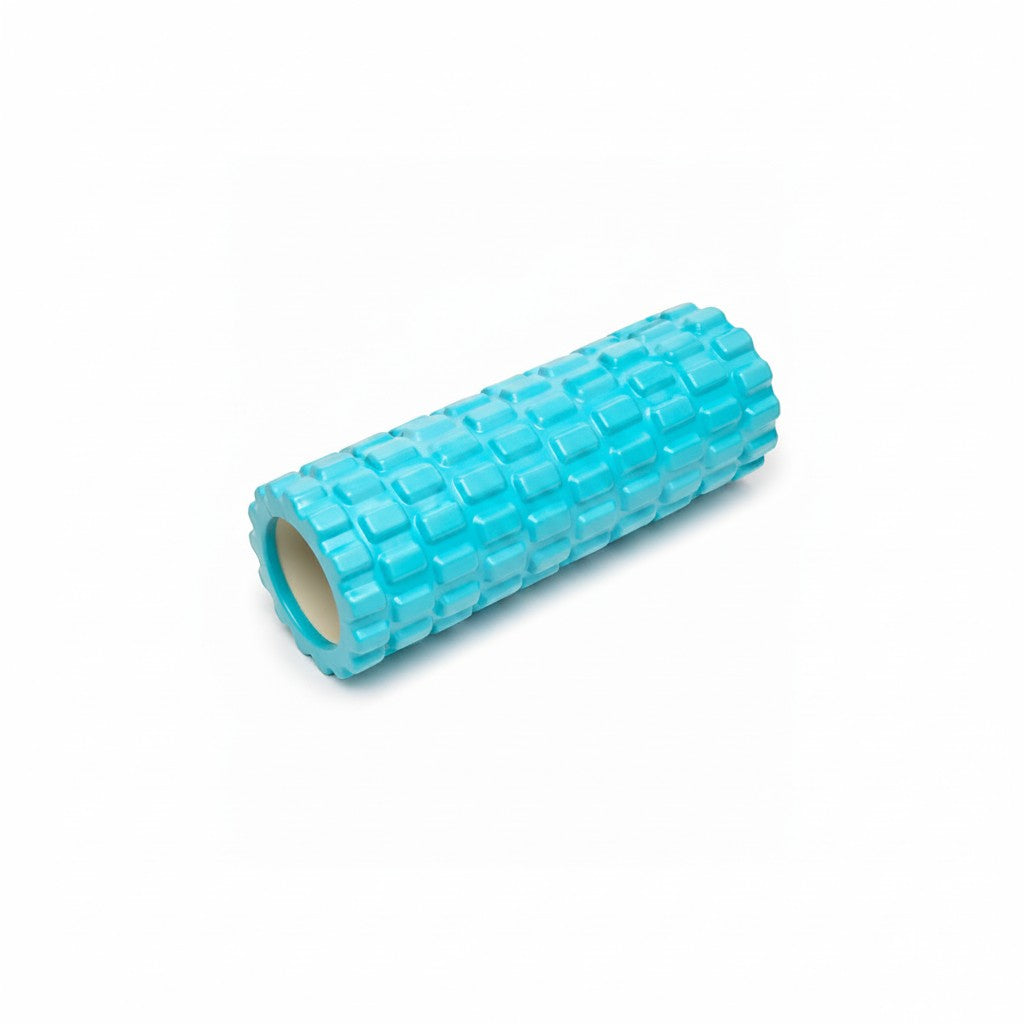Tap2Own blue textured foam massage roller for muscle recovery, flexibility, and stretching. High-density foam.