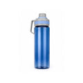 Tap2Own blue BPA-free plastic water bottle with grey and light blue leak-proof lid and carrying handle.