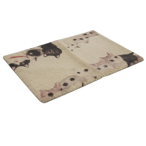 Tap2Own beige cat litter trapping doormat with textured surface and cute cat face pattern. 23.6" x 15.7".
