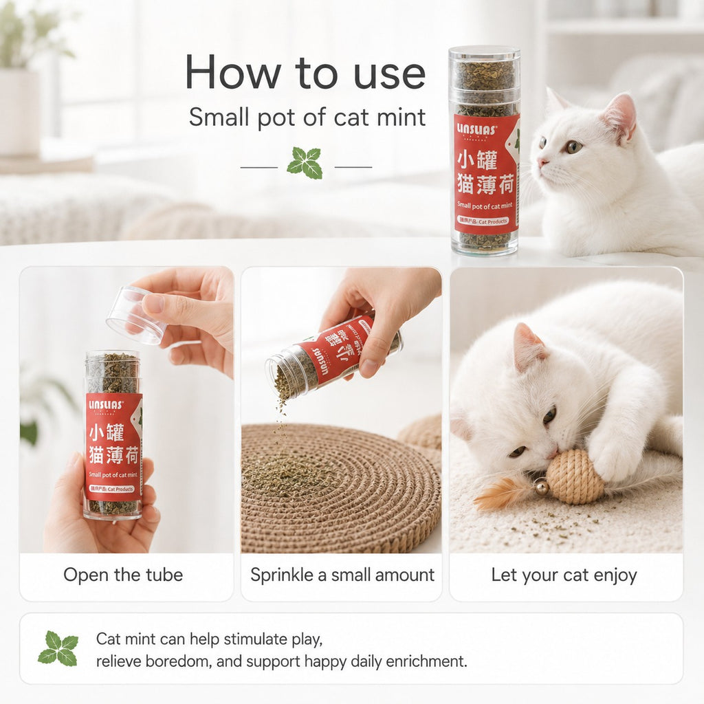 Tap2Own Unsluas small pot of cat mint for feline enrichment, dried catnip herb for playtime and stress relief.