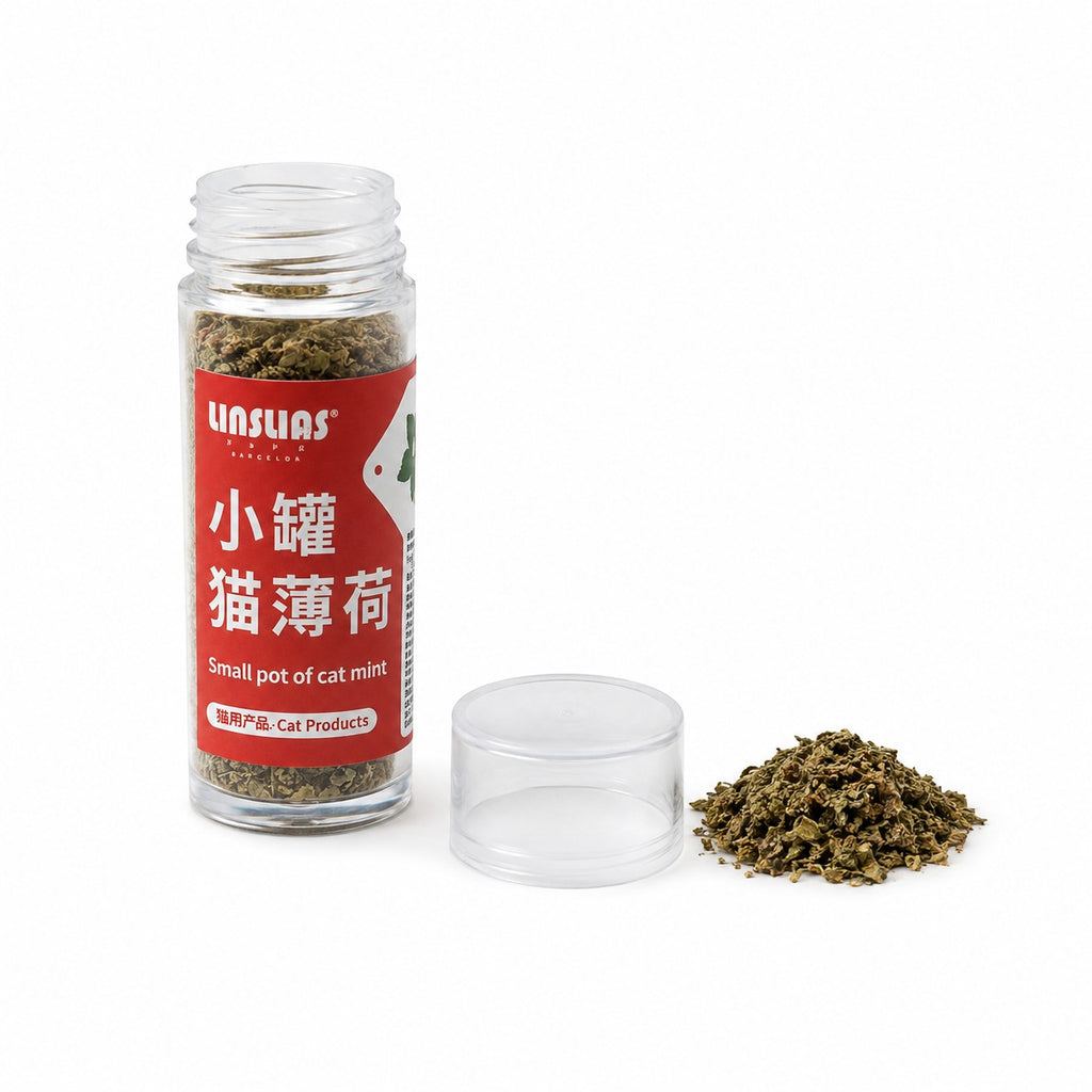 Tap2Own Unsluas small pot of cat mint, dried green herb flakes for feline enrichment and play.