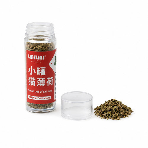 Tap2Own Unsluas small pot of cat mint, dried green herb flakes for feline enrichment and play.