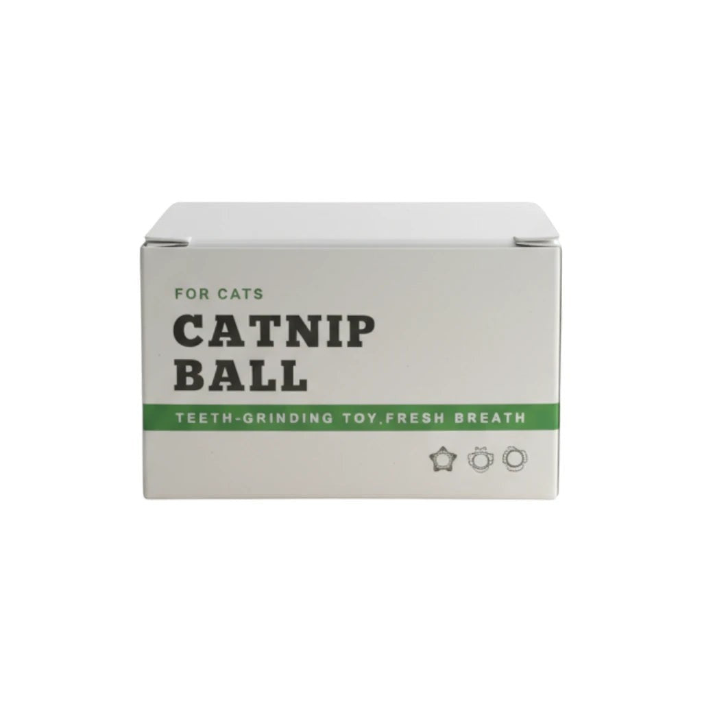 Tap2Own Catnip Ball Teeth Grinding Toy for cats, promotes fresh breath and oral hygiene.