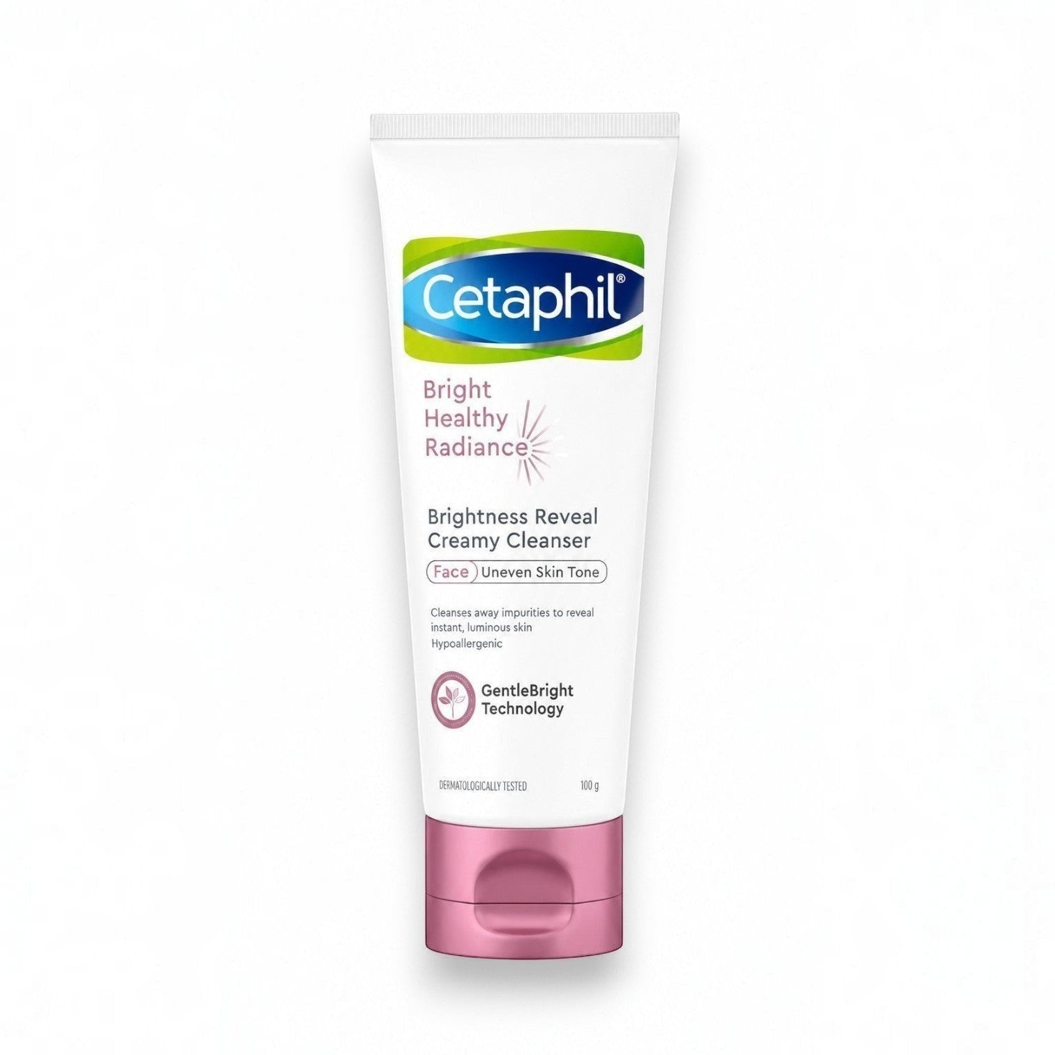 Tap2Own Cetaphil Bright Healthy Radiance creamy face cleanser tube for uneven skin tone in 100g size.