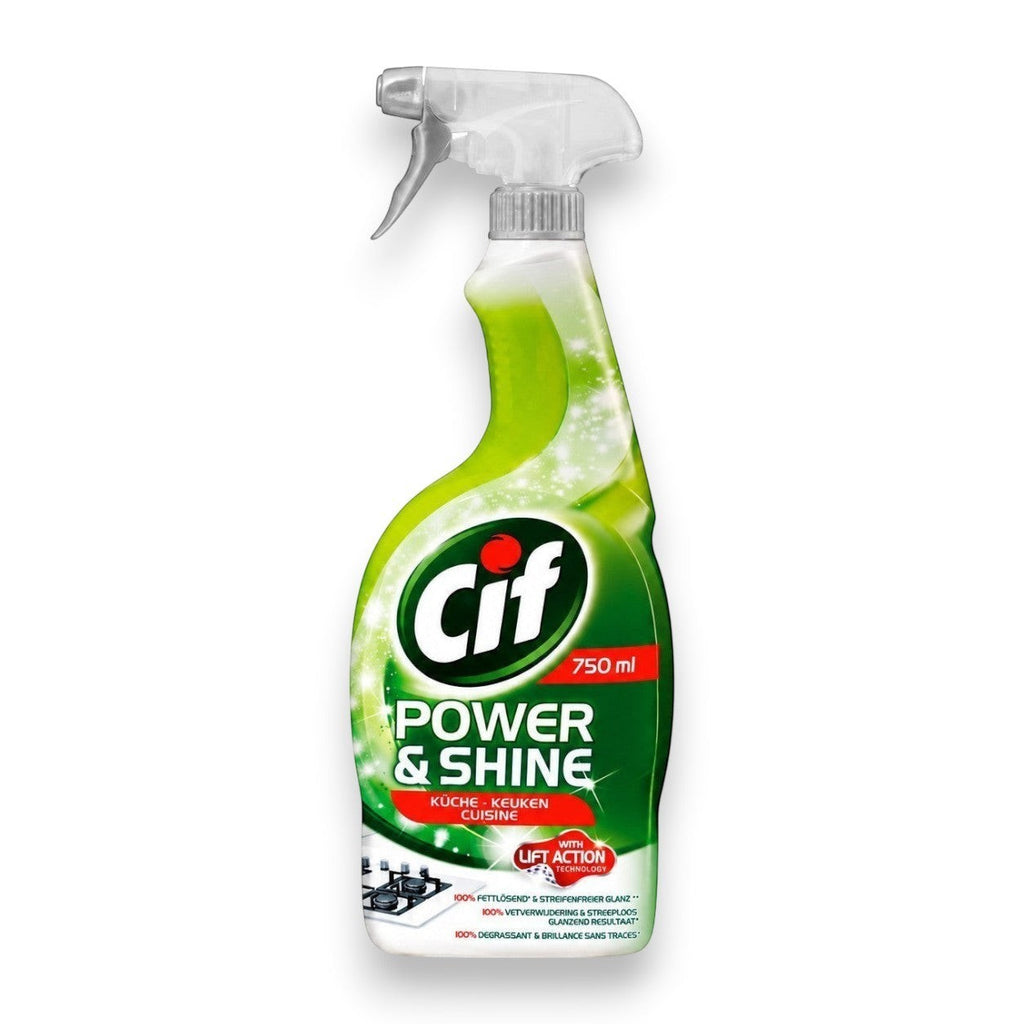 Tap2Own Cif Power and Shine kitchen degreaser spray bottle with Lift Action technology for a streak-free finish.