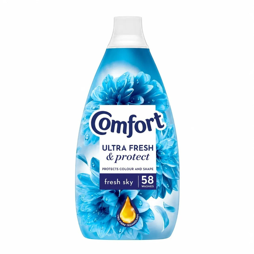 Tap2Own Comfort Ultra Fresh and Protect fabric conditioner bottle with blue floral design for 58 washes