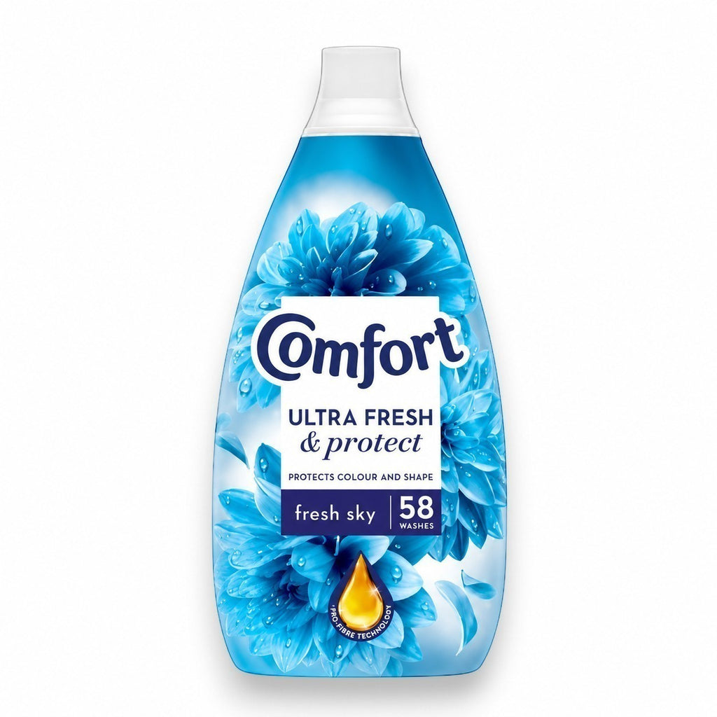 Tap2Own Comfort Ultra Fresh and Protect fabric conditioner bottle with blue floral design for 58 washes