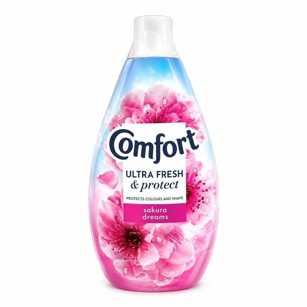 Tap2Own Comfort Ultra Fresh and Protect Sakura Dreams fabric conditioner bottle with floral cherry blossom design.
