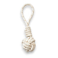 Tap2Own Cowhide Match Ball Dog Bite Rope Toy, natural rope with a monkey's fist knot and loop handle.
