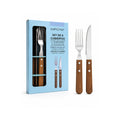 Tap2Own 8-piece cutlery set with stainless steel heads and ergonomic wooden handles. Includes 4 forks and 4 knives.