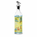 Tap2Own Decorative Glass Oil and Vinegar Dispenser Bottle with hand-painted European village scene, bicycle, and flowers.