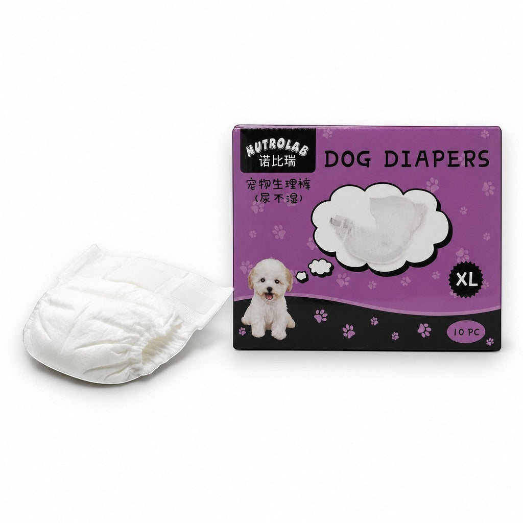 Tap2Own Nutrolab Dog Diapers, white, disposable, breathable, for pet hygiene and comfort. XL size.