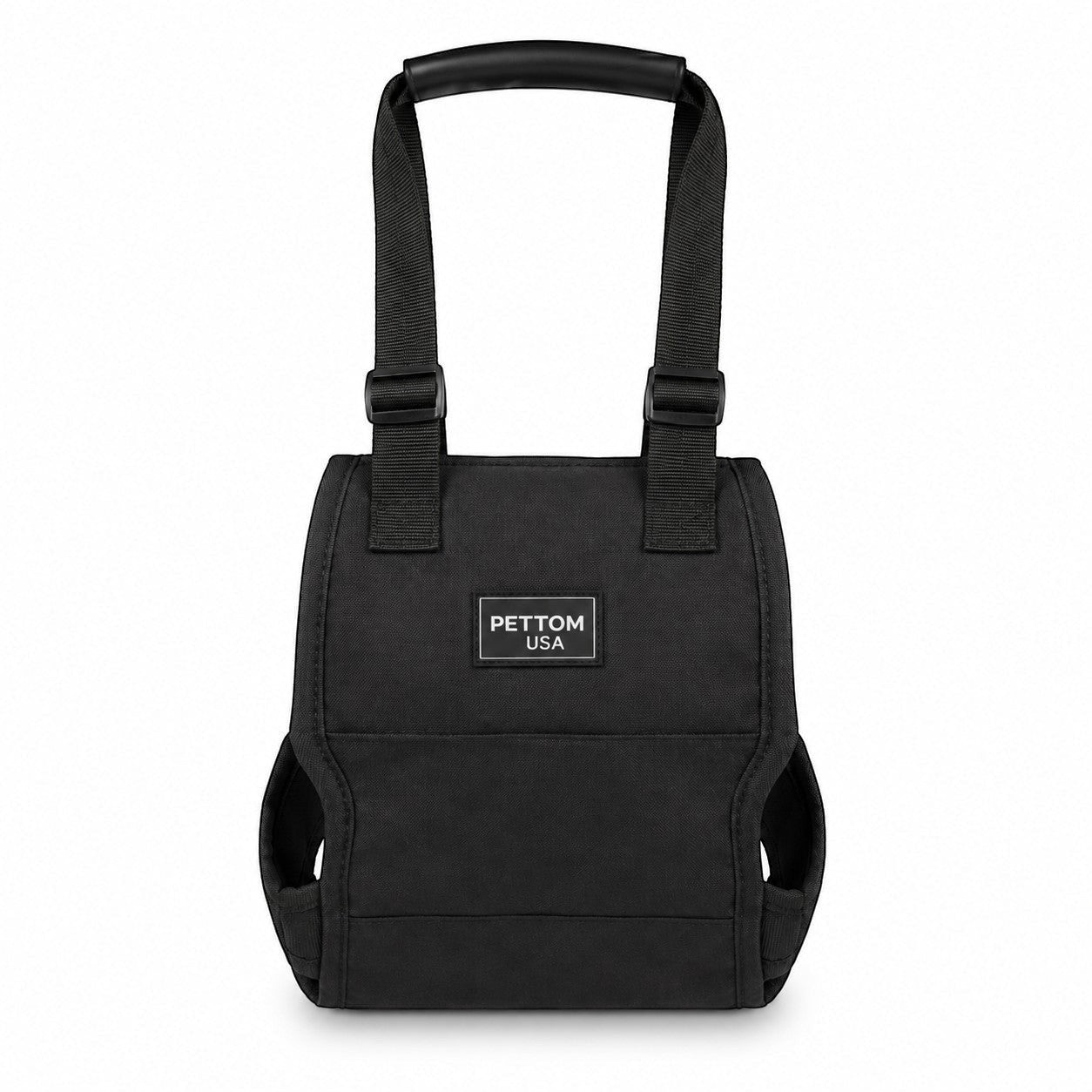 Tap2Own black nylon padded dog support harness with adjustable straps and ergonomic handle for mobility assistance.