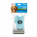 Tap2Own Family Pet dog waste bags with bone-shaped blue dispenser and one roll of 19 grey bags.