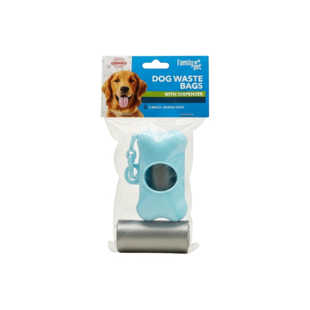 Tap2Own Family Pet light blue bone-shaped dog waste bag dispenser with one roll of 19 bags.