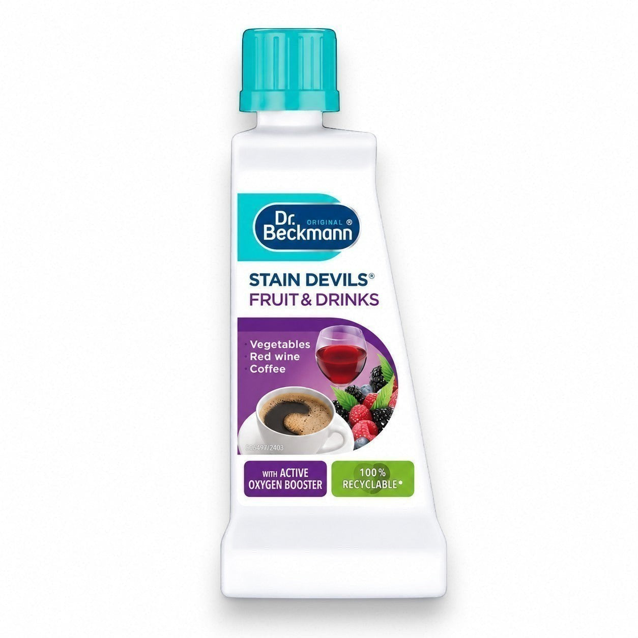 Tap2Own Dr. Beckmann Stain Devils Fruit and Drinks remover bottle with a teal cap for cleaning fabric stains