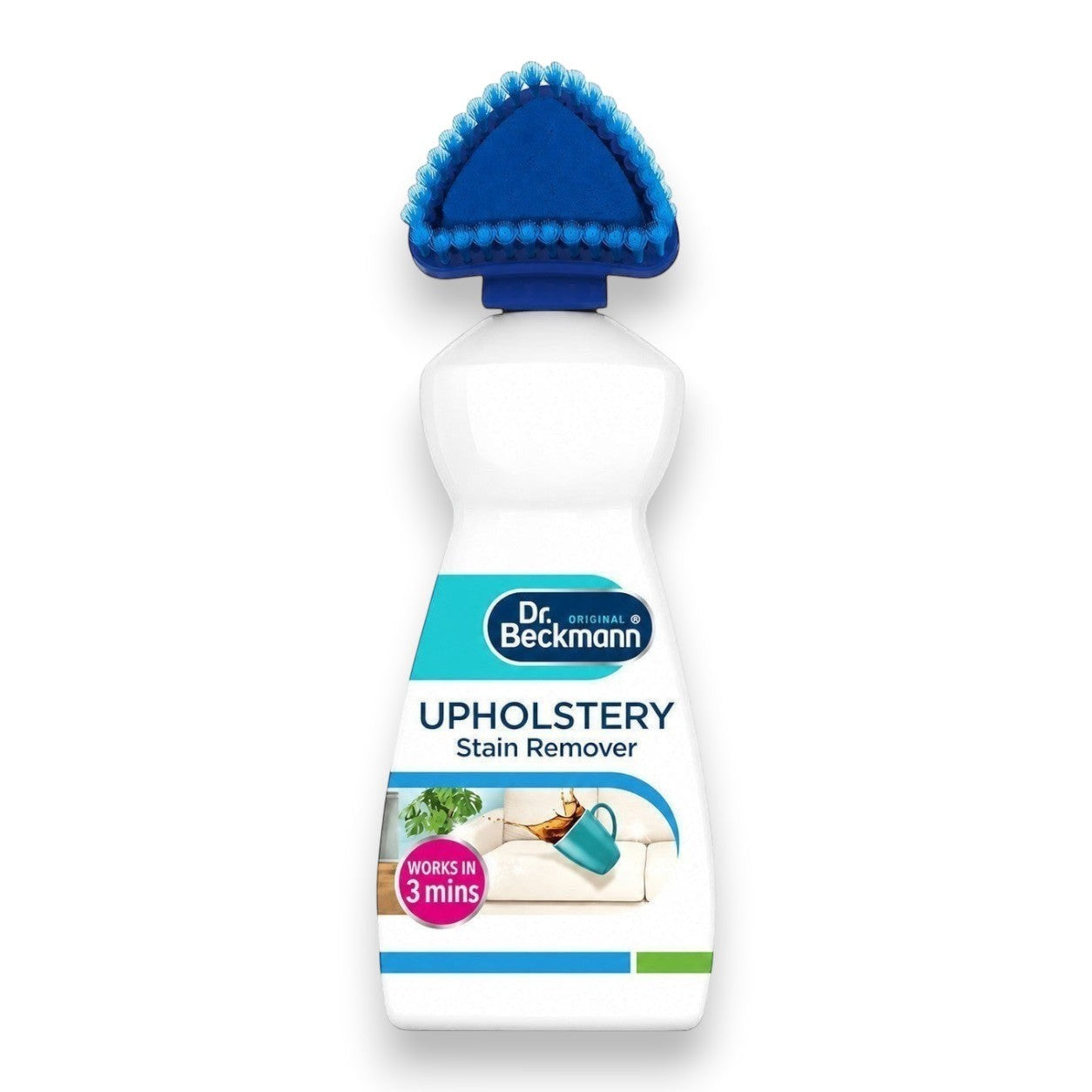Tap2Own Dr. Beckmann Upholstery Stain Remover bottle with a blue triangular brush applicator head.
