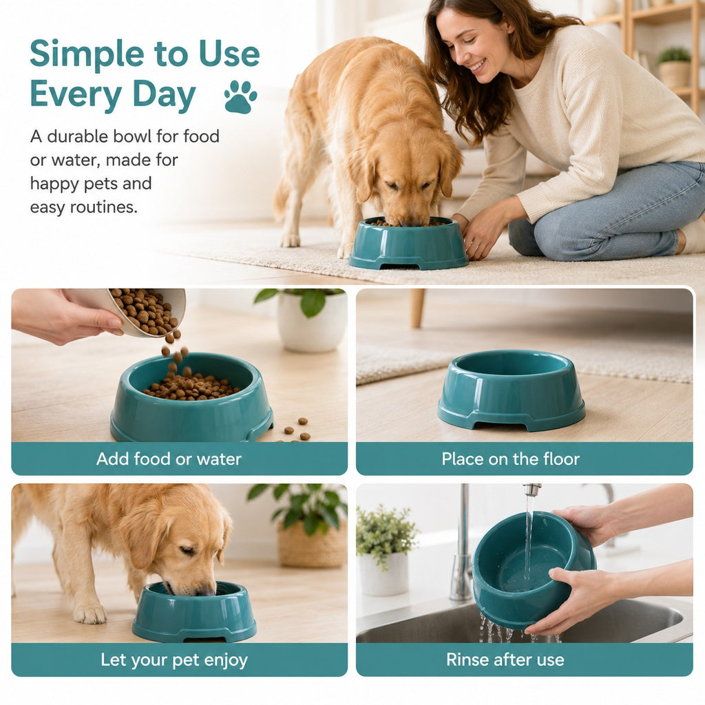 Tap2Own teal durable pet food and water bowl, sturdy, easy to clean, classic wide-mouth design.