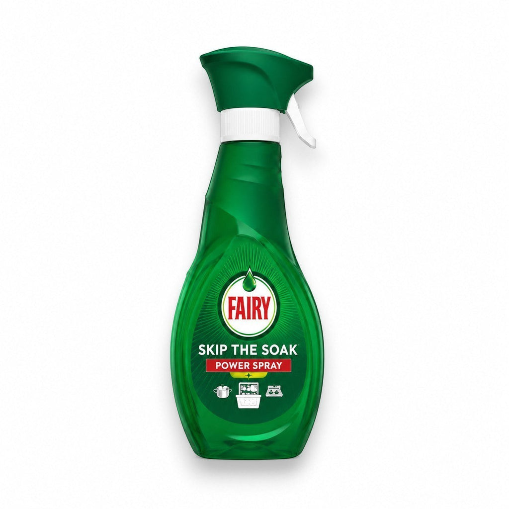 Tap2Own Fairy Skip The Soak Power Spray bottle for dishwashing and kitchen cleaning with grease-cutting formula.