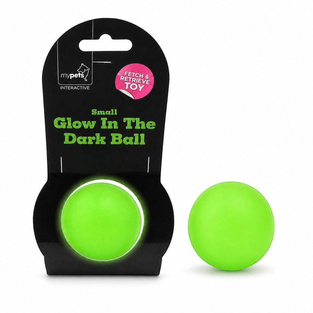 Tap2Own MyPets Interactive Small Glow In The Dark Ball, neon green, durable pet-safe material, perfect for fetch and retrieve.