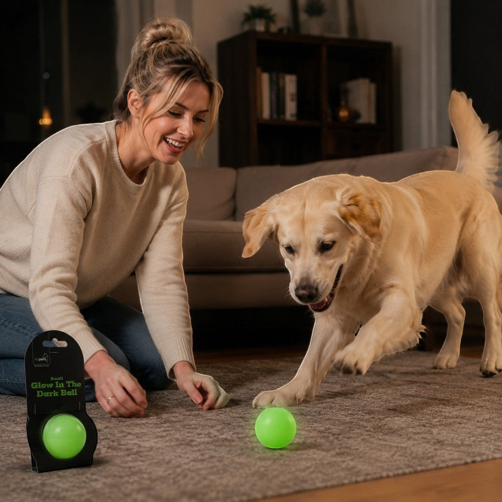 Tap2Own MyPets Interactive Small Glow In The Dark Ball, neon green, for dogs, interactive play