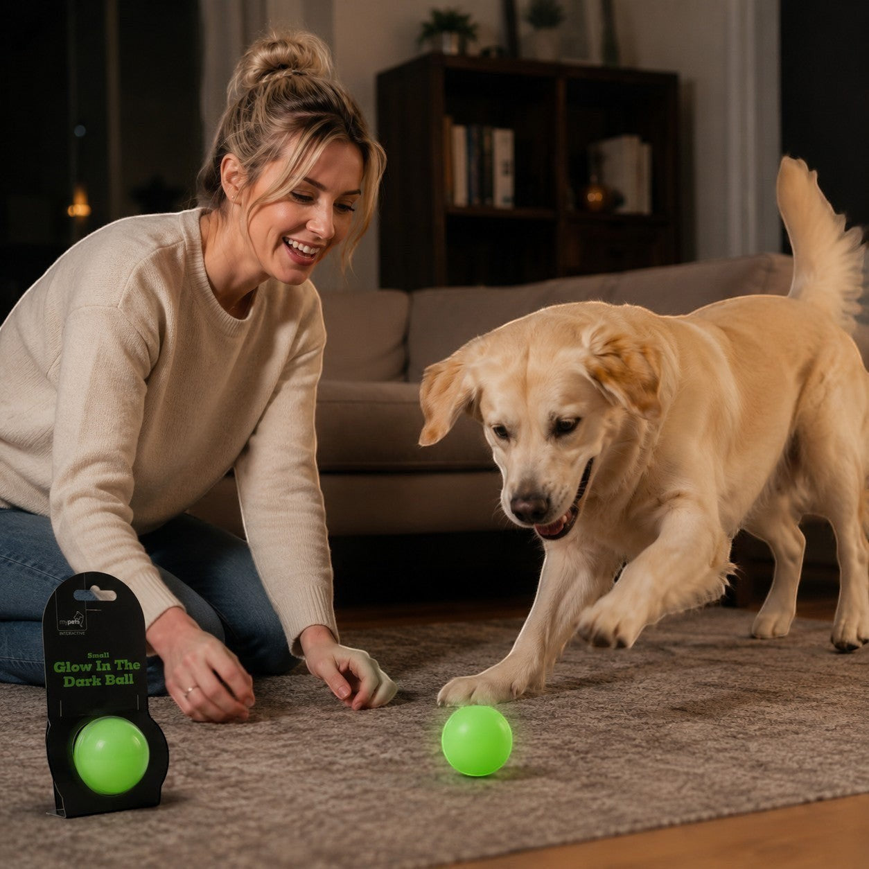 Tap2Own MyPets Interactive Small Glow In The Dark Ball, neon green, for dogs, interactive play