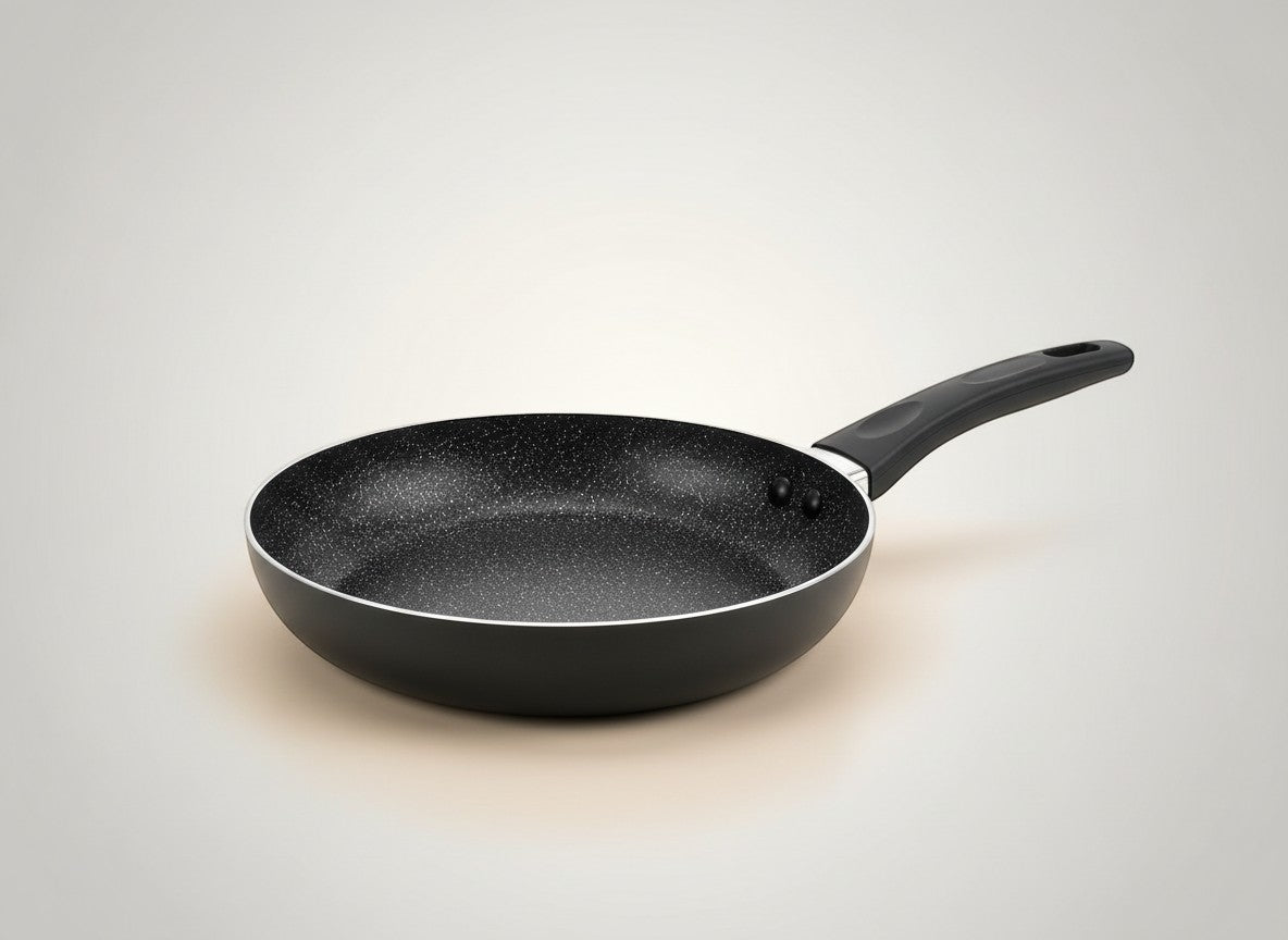 Tap2Own Granito 20cm black non-stick induction fry pan with speckled interior and soft-touch handle.