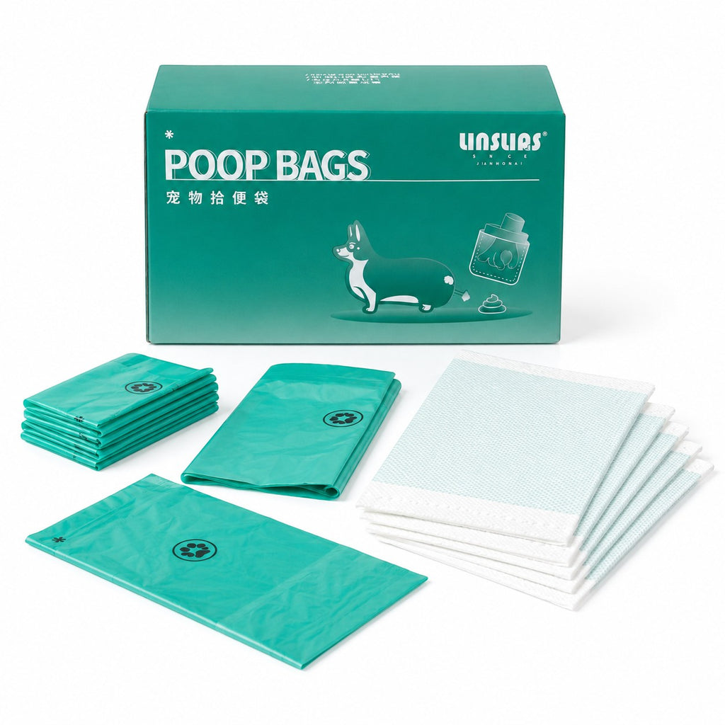 Tap2Own green poop bags for dogs and pets, tear-resistant and leak-proof, essential for walks and outings.