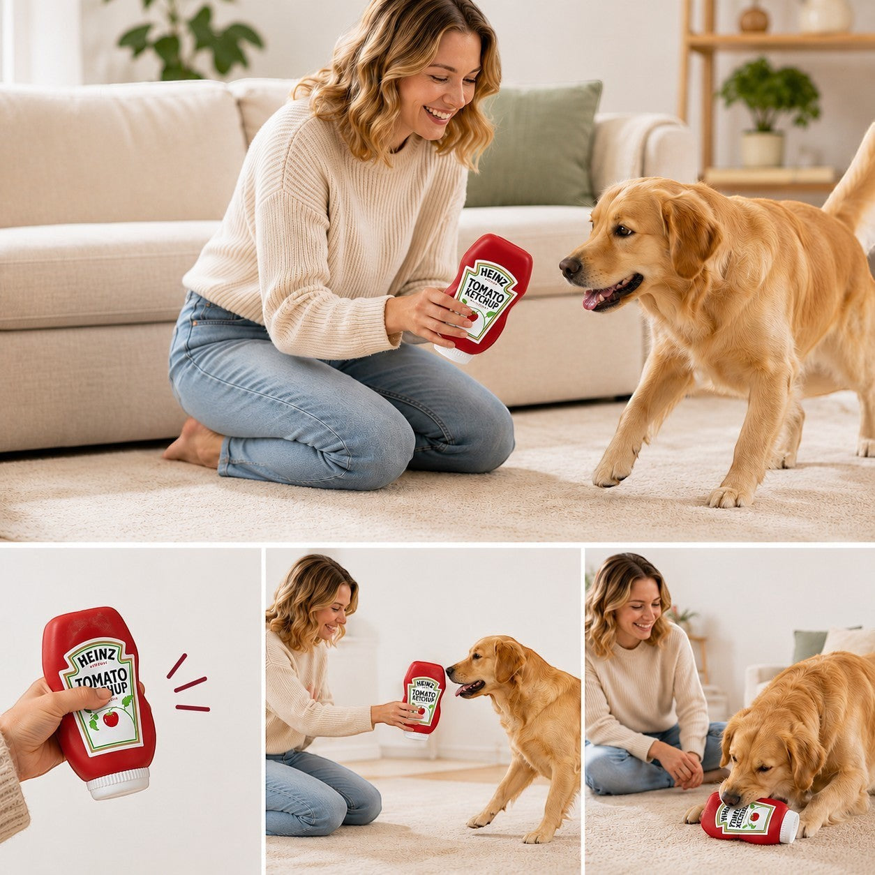 Tap2Own Heinz Tomato Ketchup Squeeze Bottle Dog Toy, red, plush, squeaker, for fetch and chew play