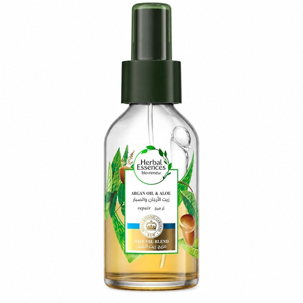 Tap2Own Herbal Essences bio:renew Argan Oil and Aloe hair oil spray bottle for nourishing and repairing dry hair.
