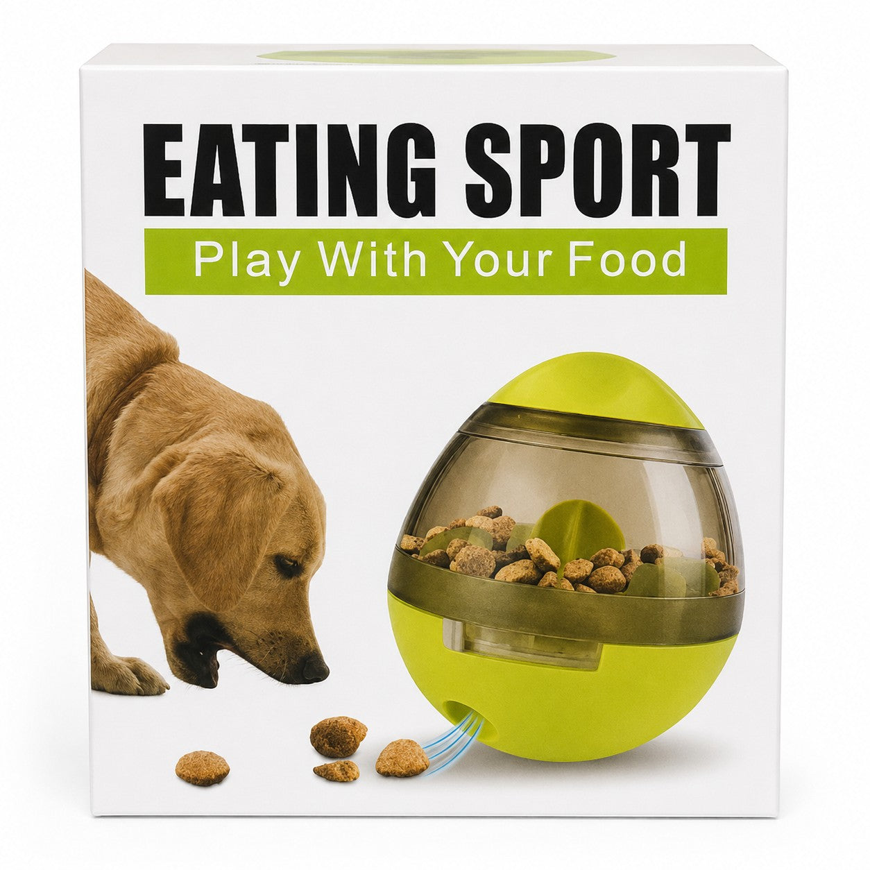 Tap2Own Interactive Dog Treat Dispensing Egg Toy in lime green, made of durable plastic, challenges dogs to release treats.