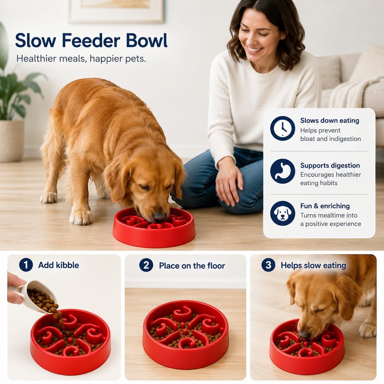 Tap2Own red interactive slow feeder dog bowl with maze design for healthier digestion and fun mealtime.