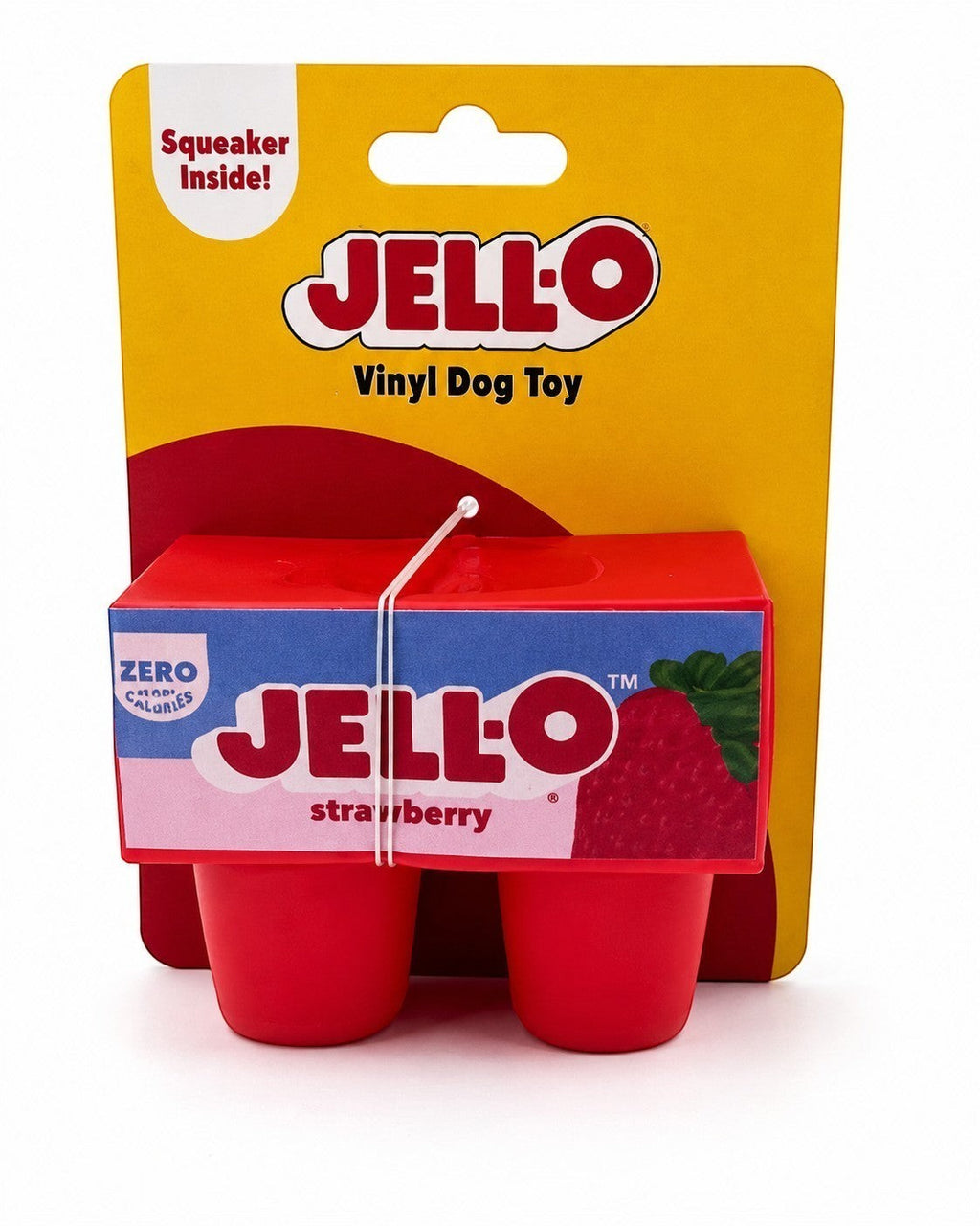Tap2Own Jell-O Strawberry Vinyl Dog Toy with squeaker inside, shaped like two Jell-O cups.