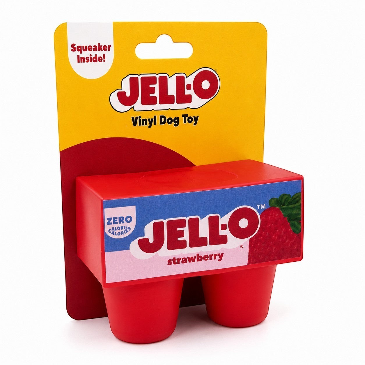 Tap2Own Jell-O Strawberry Vinyl Dog Toy with squeaker inside, shaped like two gelatin cups.