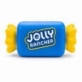 Tap2Own Jolly Rancher blue vinyl dog toy with yellow ends, shaped like candy, with squeaker.