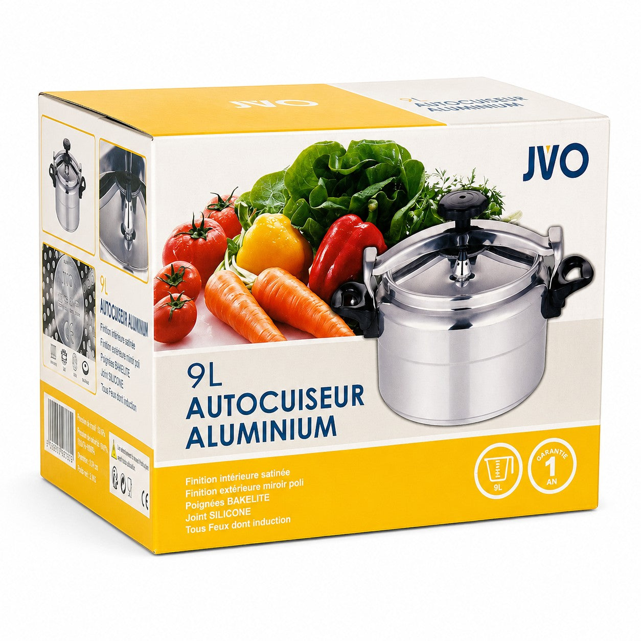 Tap2Own JVO 9L Aluminum Pressure Cooker with cool-touch Bakelite handles and silicone gasket. Ideal for fast, healthy cooking.