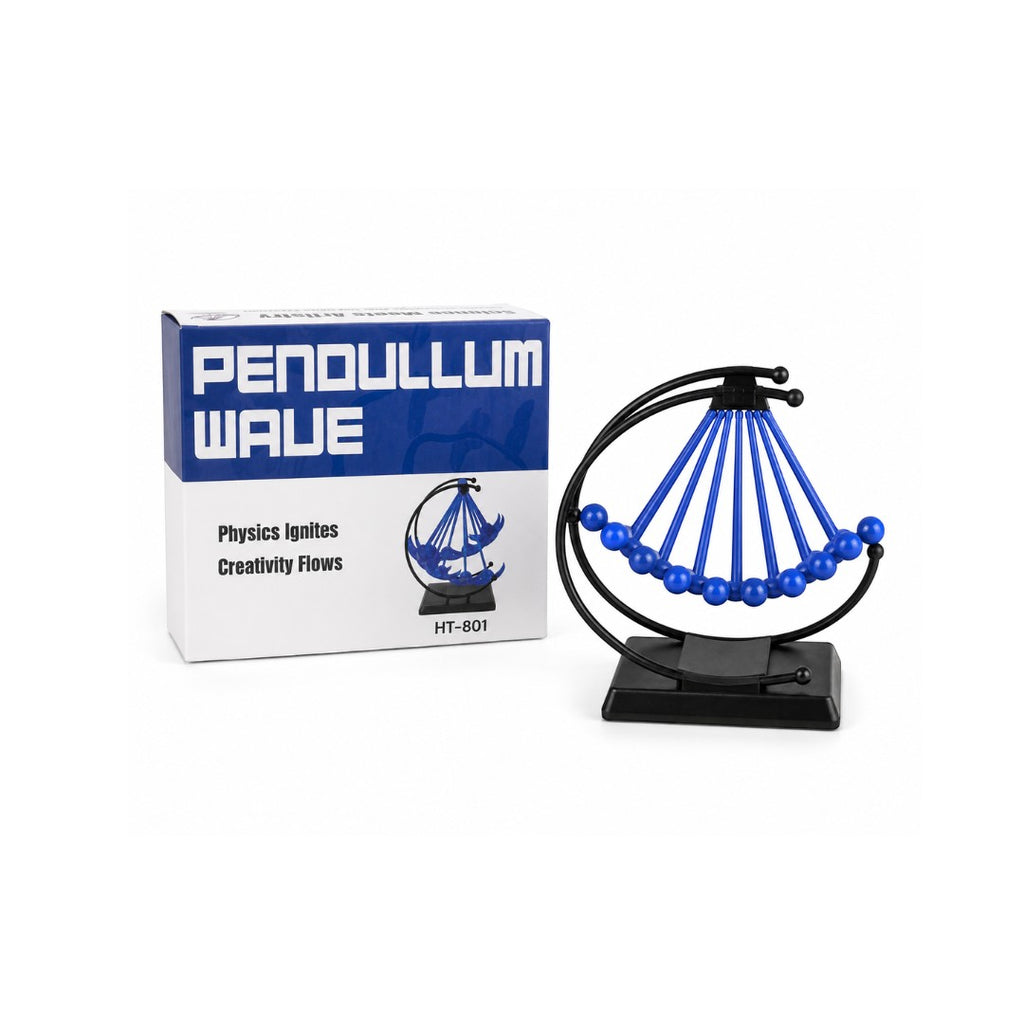Tap2Own Kinetic Desk Toy Pendulum Wave with blue metallic balls and black metal frame, demonstrating physics principles.