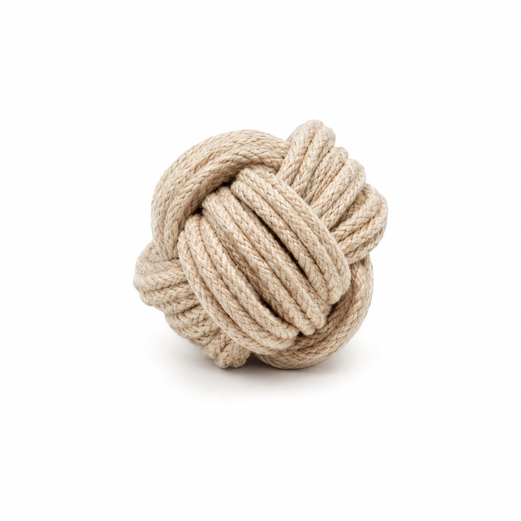 Tap2Own natural beige cotton rope knot ball dog toy for interactive play and chewing.