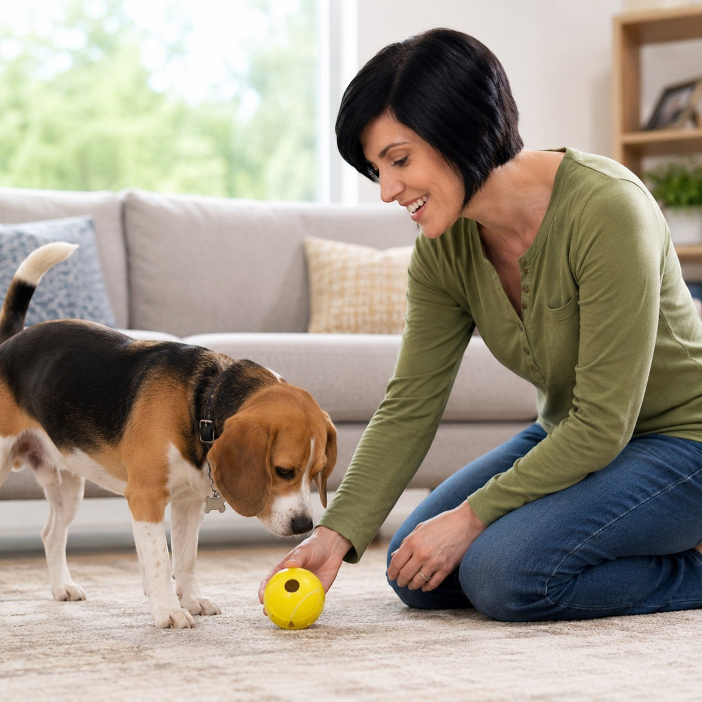 Tap2Own bright yellow KONG Rewards Tennis Ball Treat Dispenser for small dogs, made of durable rubber.
