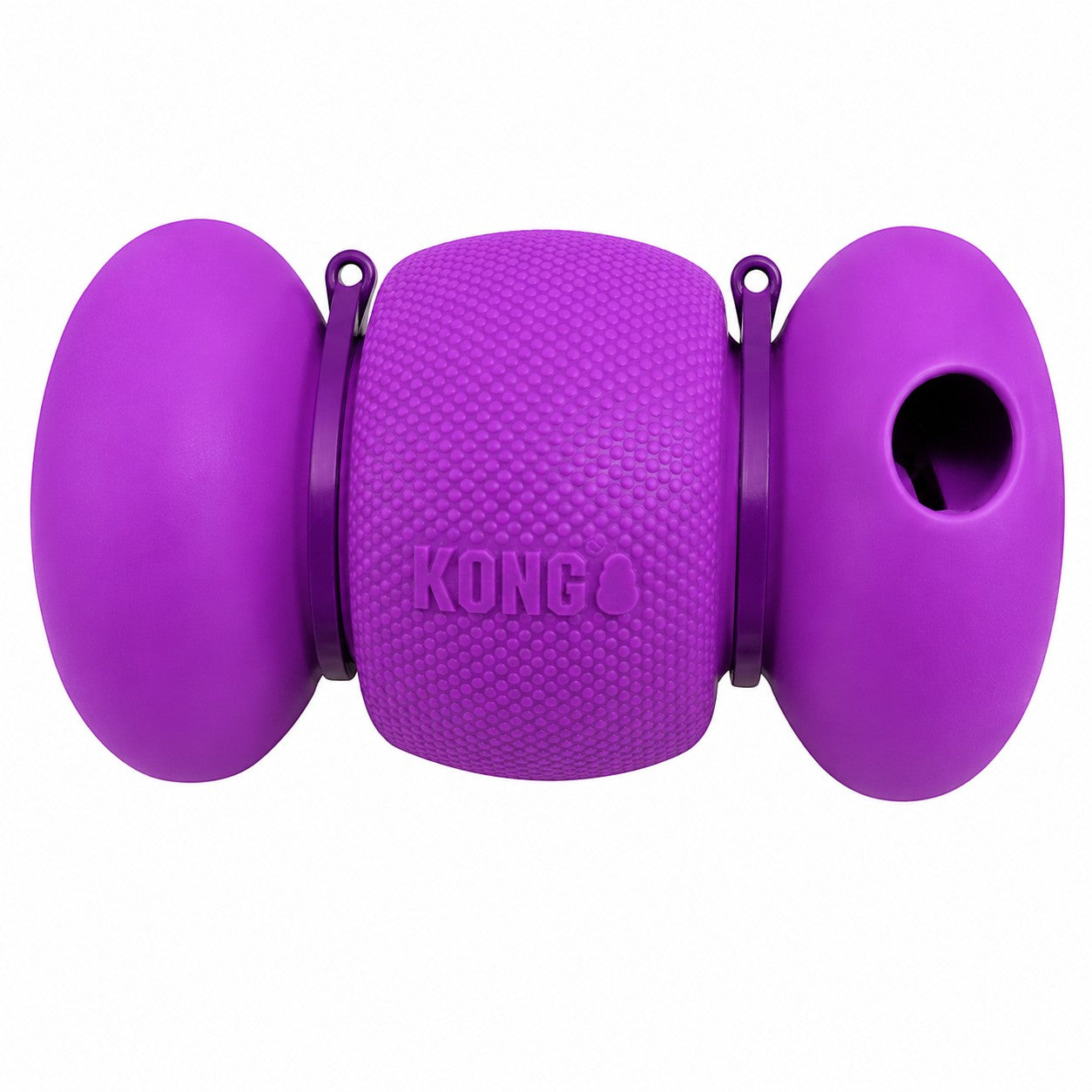 Tap2Own KONG Replay purple treat dispensing dog toy with textured center and oval ends.