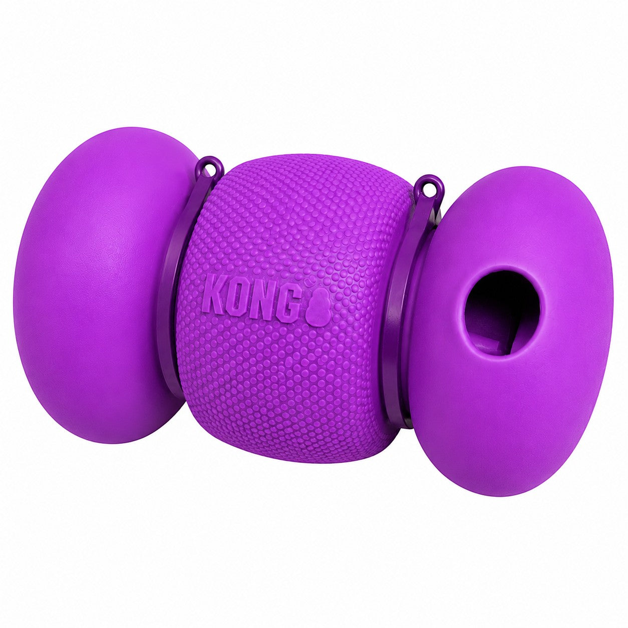 Tap2Own KONG Replay purple treat dispensing dog toy with textured center and smooth ends.